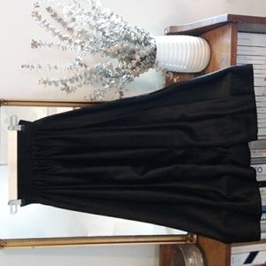Vintage Black Satin Midi A-line Skirt